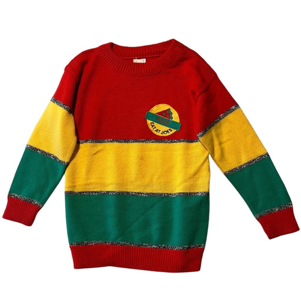 Vtg Health-tex Our Girl‎ Eat at Joes Pizza Sweater Girl's S USA Colorful Knit